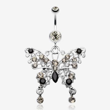 Fancy Gem Butterfly Belly Button Ring-Black Diamond/Black